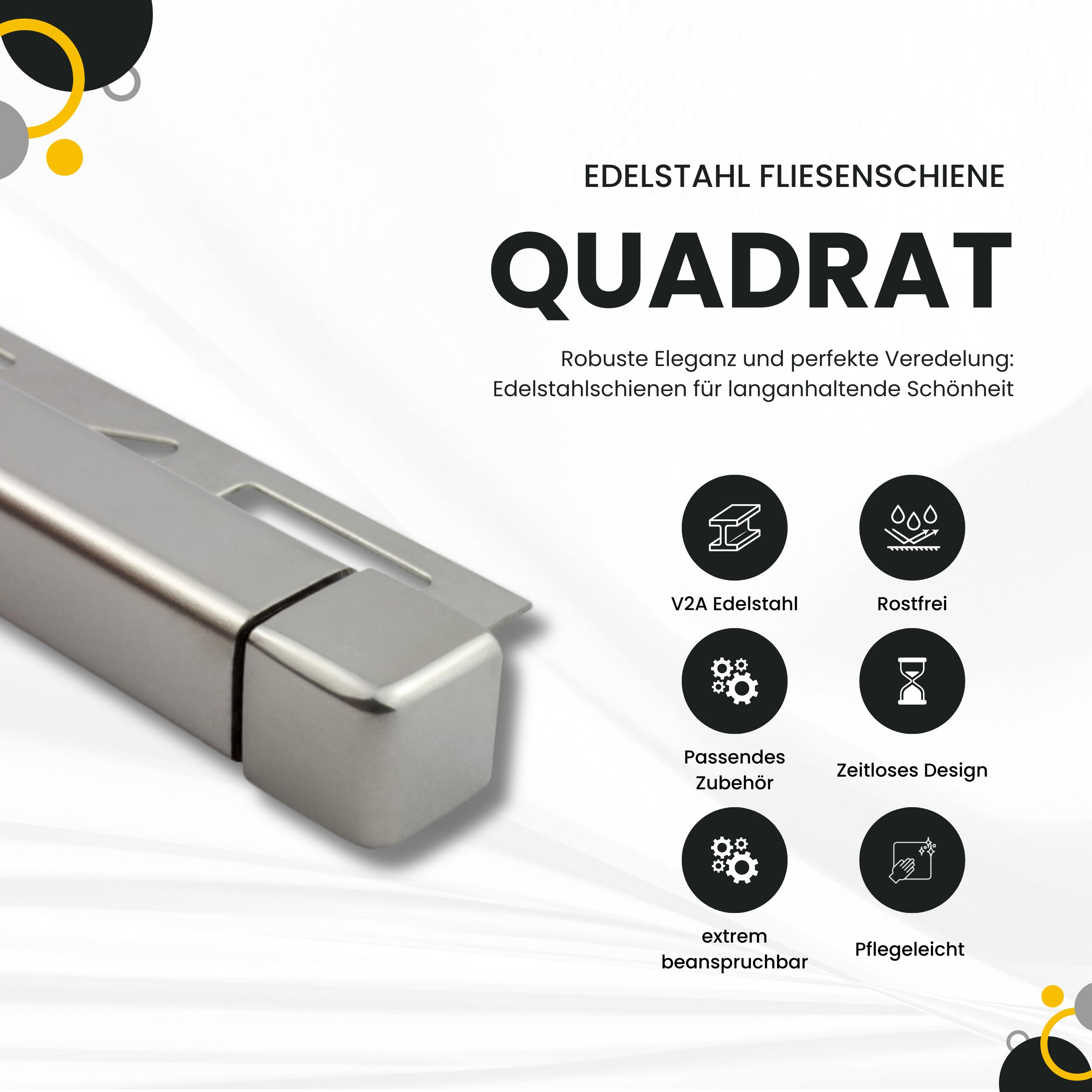 Quadrat Ausseneck Edelstahl V2A 6mm glänzend