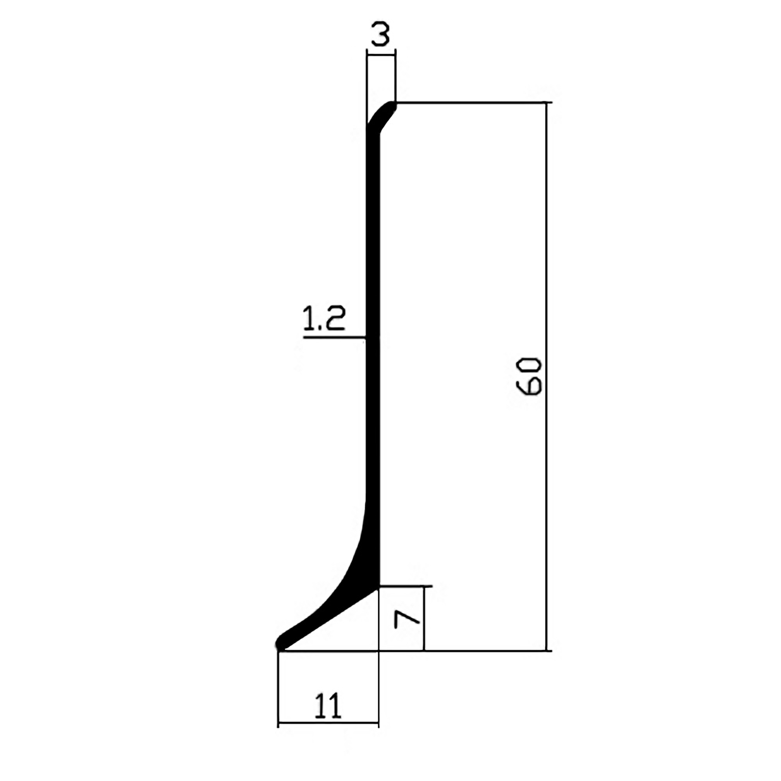 Alu Sockelleiste Fußbodenleisten eloxiert silber L200cm H60mm poliert Alu Sockelleiste Fußbodenleisten eloxiert silber L200cm H60mm poliert