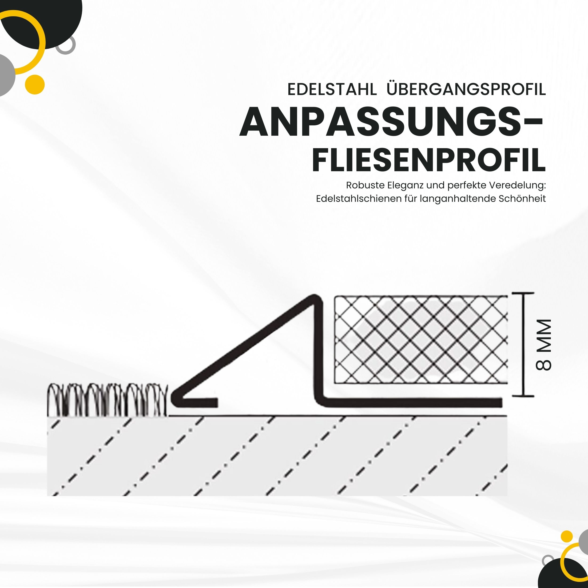 Anpassungsprofil Edelstahl Übergang Fliesenleiste Profil V2A L2,5m 8mm glänzend
