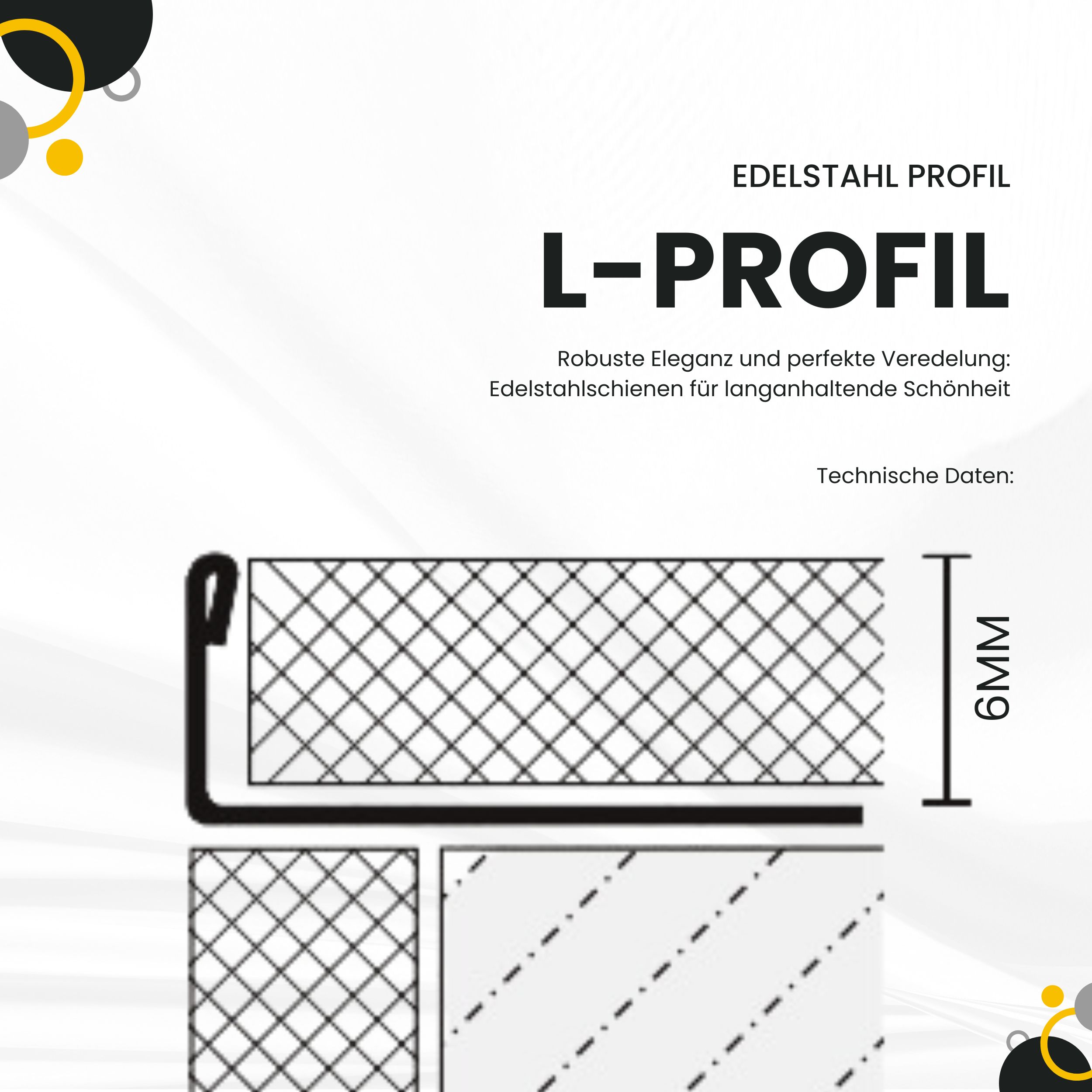 L-Profil Edelstahlschiene Profil Fliesenschiene Edelstahl V2A L250cm 6mm gebürstet 50x L-Profil Edelstahlschiene Fliesenschiene Fliesenprofil L250cm 6mm glänzend