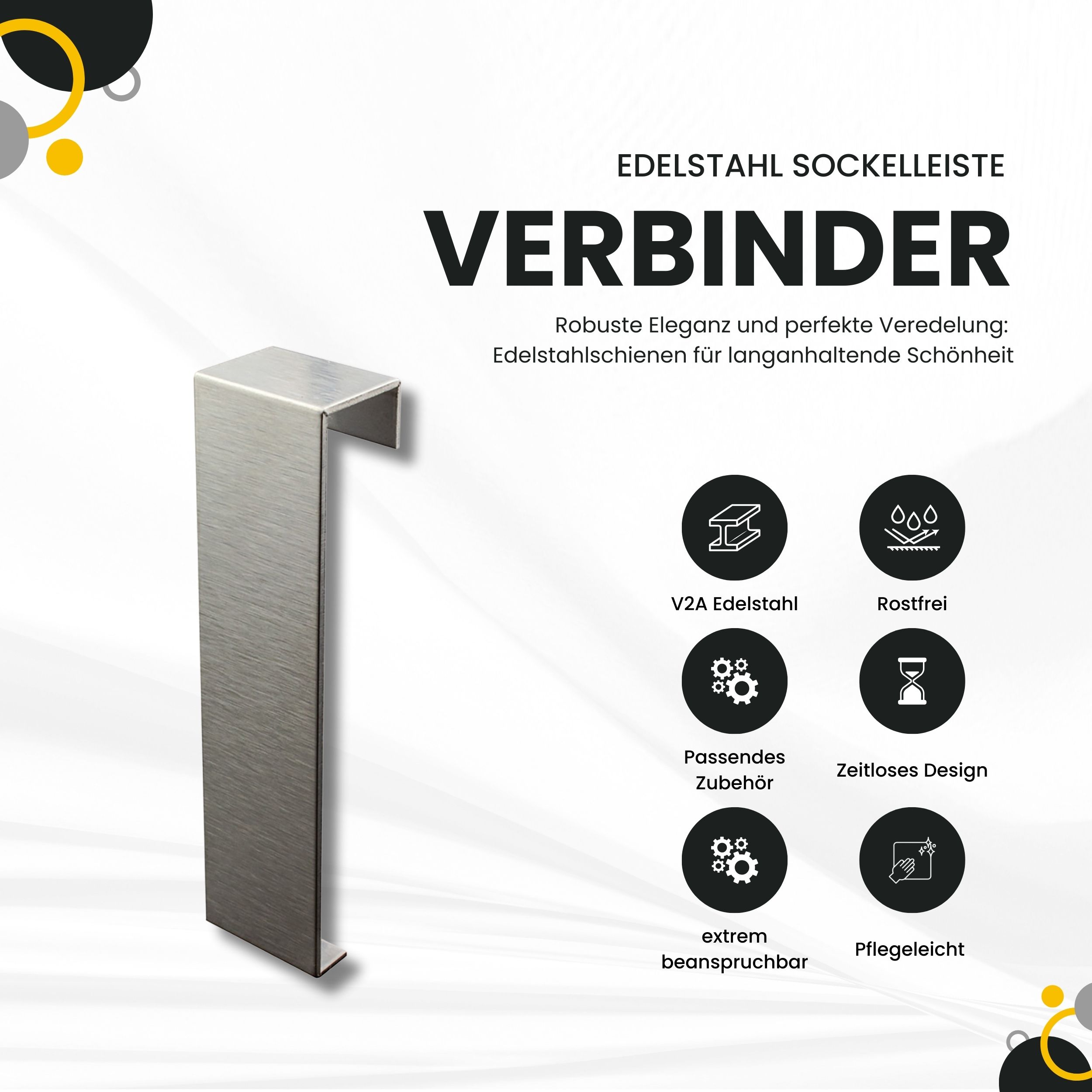 Sockelleiste Edelstahl Fußbodenleisten V2A L250cm 60mm silber gebürstet Verbinder