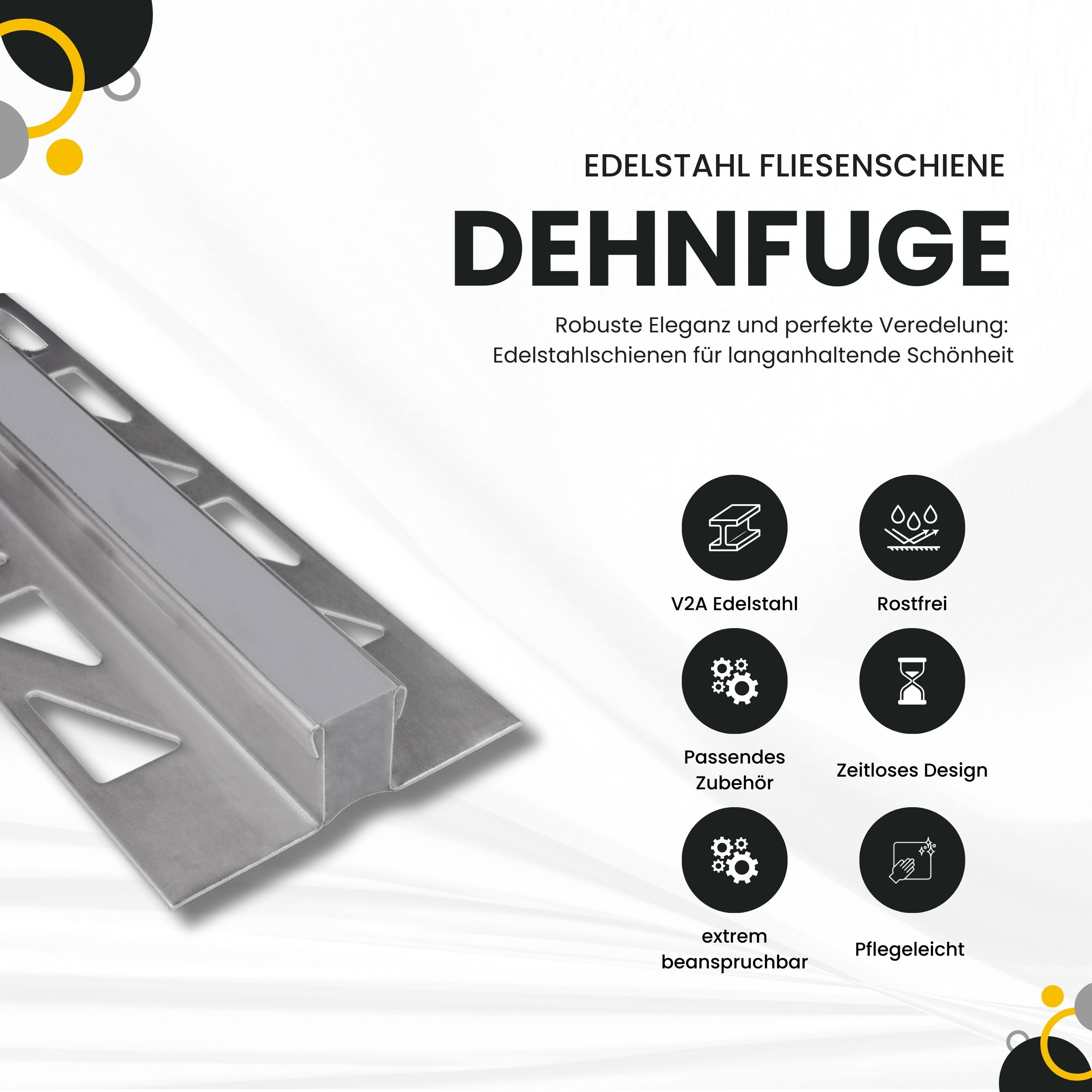 Dehnfugen Edelstahl Fliesenschiene Fliesenprofil silber matt L250cm 15mm