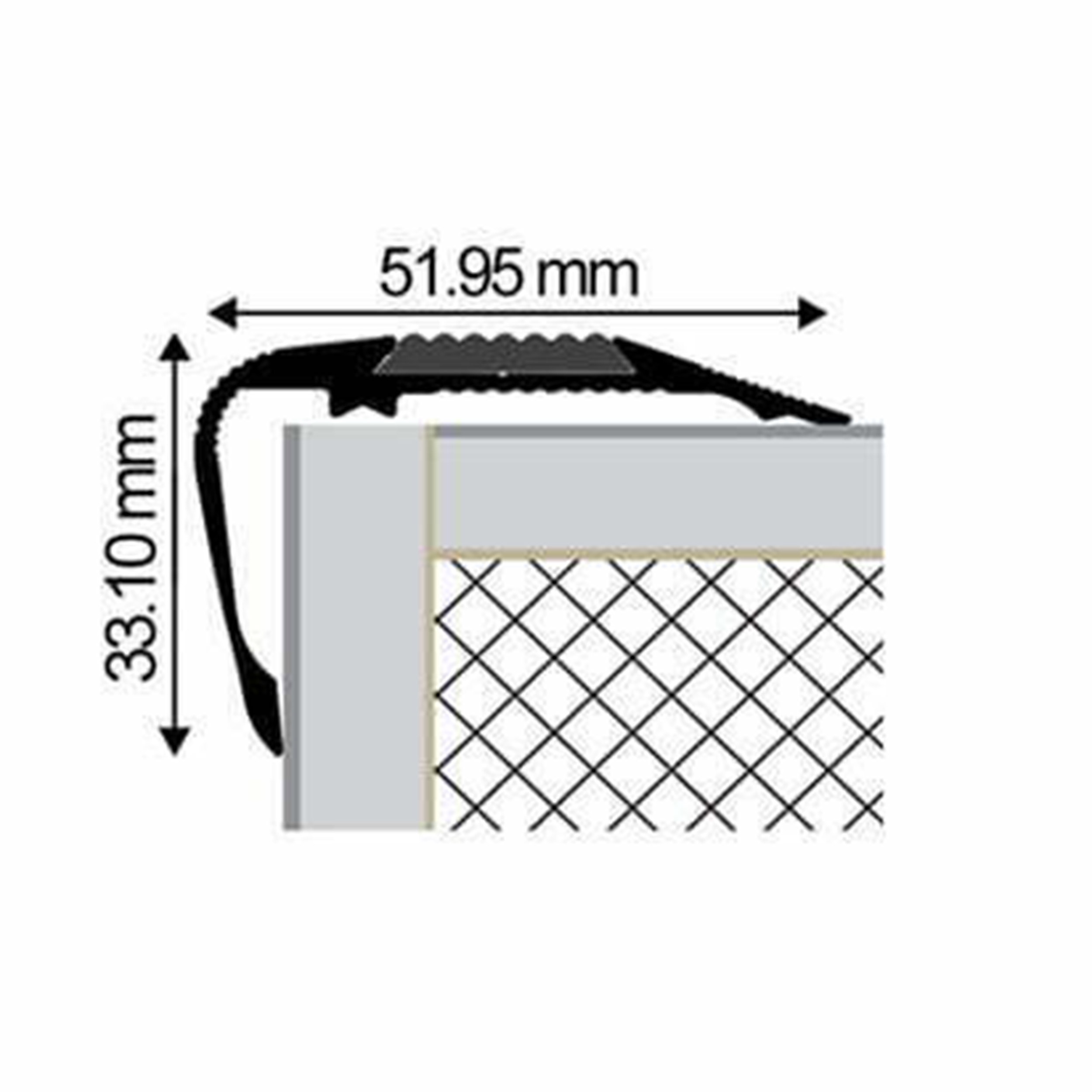 Alu Treppenkantenprofil Stufenprofil Leiste silber matt T52mm H33mm L2,7m