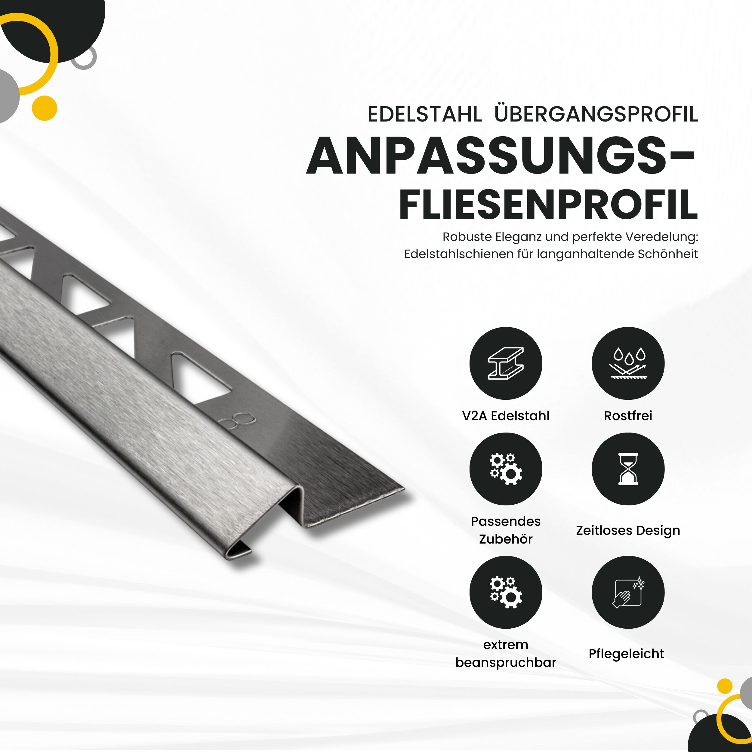Anpassungsprofil Edelstahl Übergang Fliesenleiste Profil V2A L2,5m 8mm gebürstet