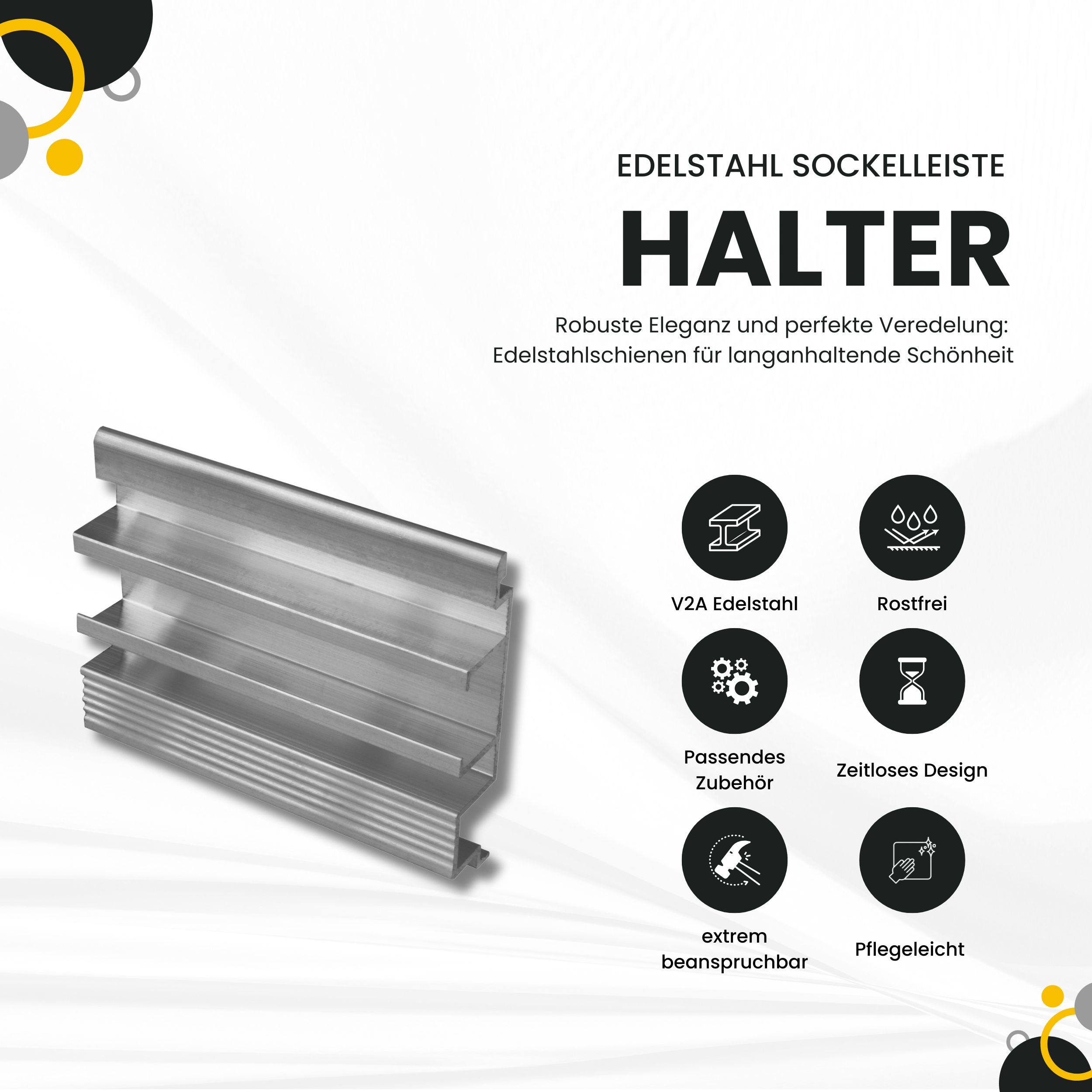 Sockelleiste Fußbodenleisten V2A L250cm 40mm silber gebürstet Aluminium Halter