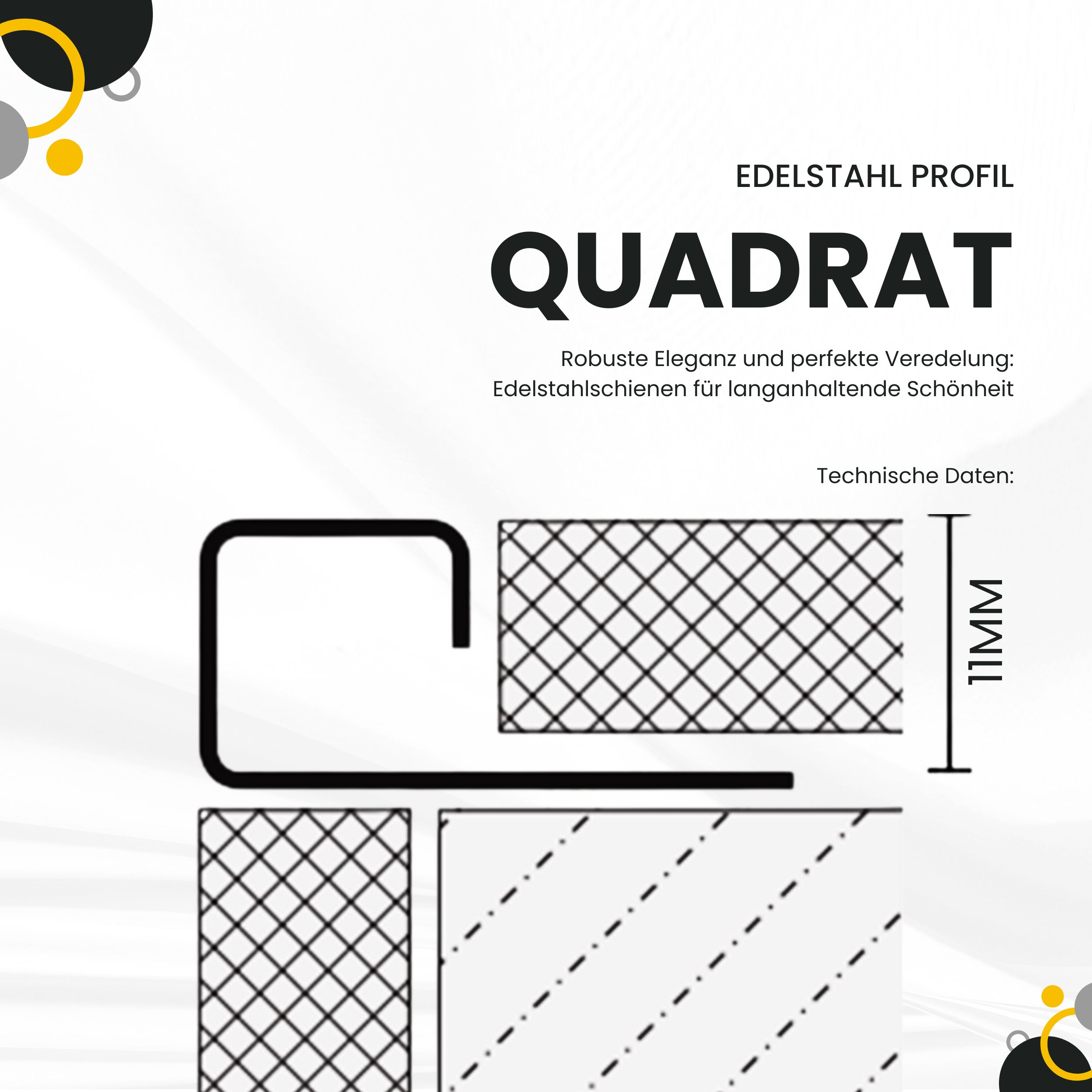 Quadrat Ausseneck Edelstahl V2A 11mm gebürstet Quadrat Ausseneck Edelstahl V2A 11mm gebürstet