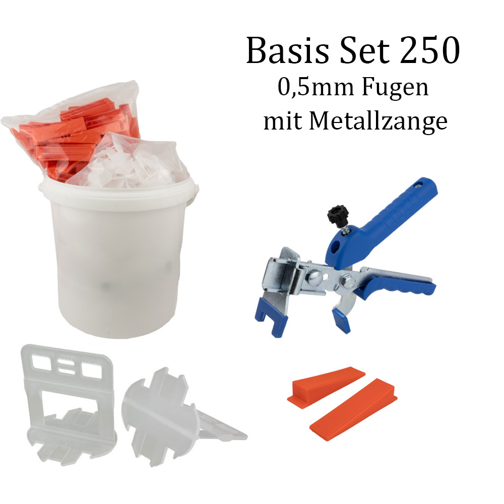 Nivelliersystem 0,5 mm Basis-Set 250 Laschen + 250 Keile + Metallzange