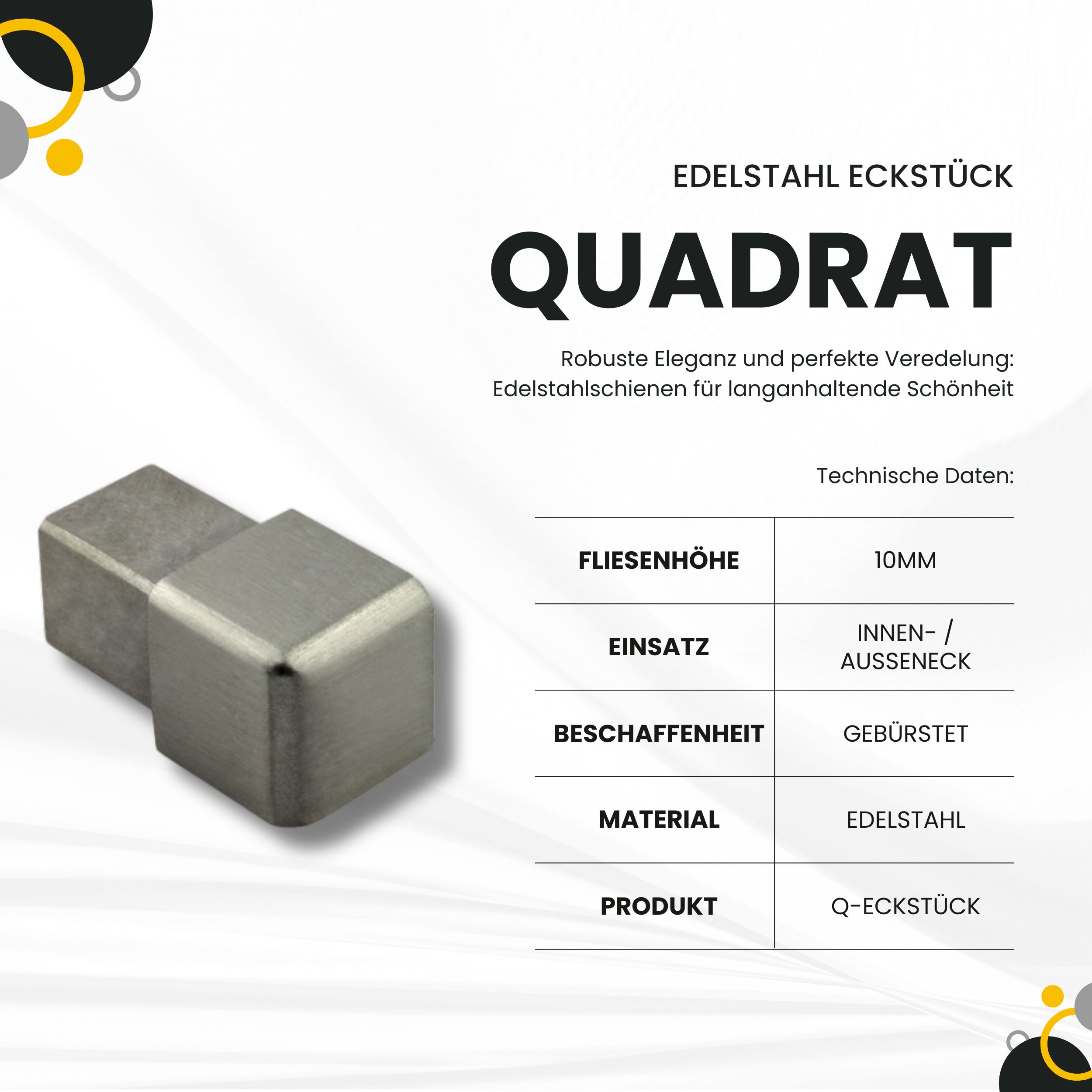 Quadrat Ausseneck Edelstahl V2A 10mm gebürstet Quadrat Ausseneck Edelstahl V2A 10mm gebürstet