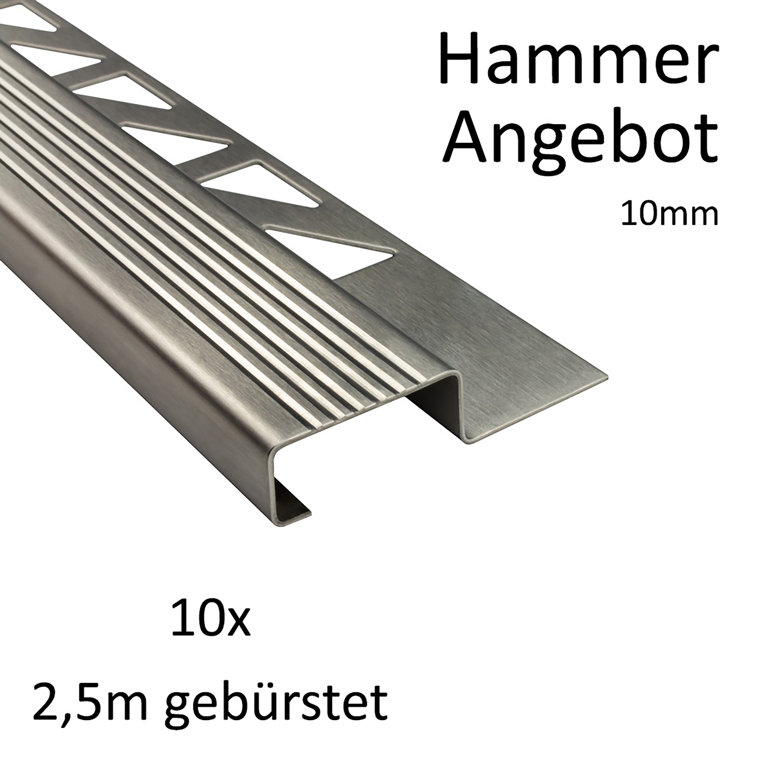 10x Edelstahl Stufenprofil Fliesenleiste Profil Treppen Schiene H10mm gebürstet 10x Edelstahl Stufenprofil Fliesenleiste Profil Treppen Schiene H10mm gebürstet