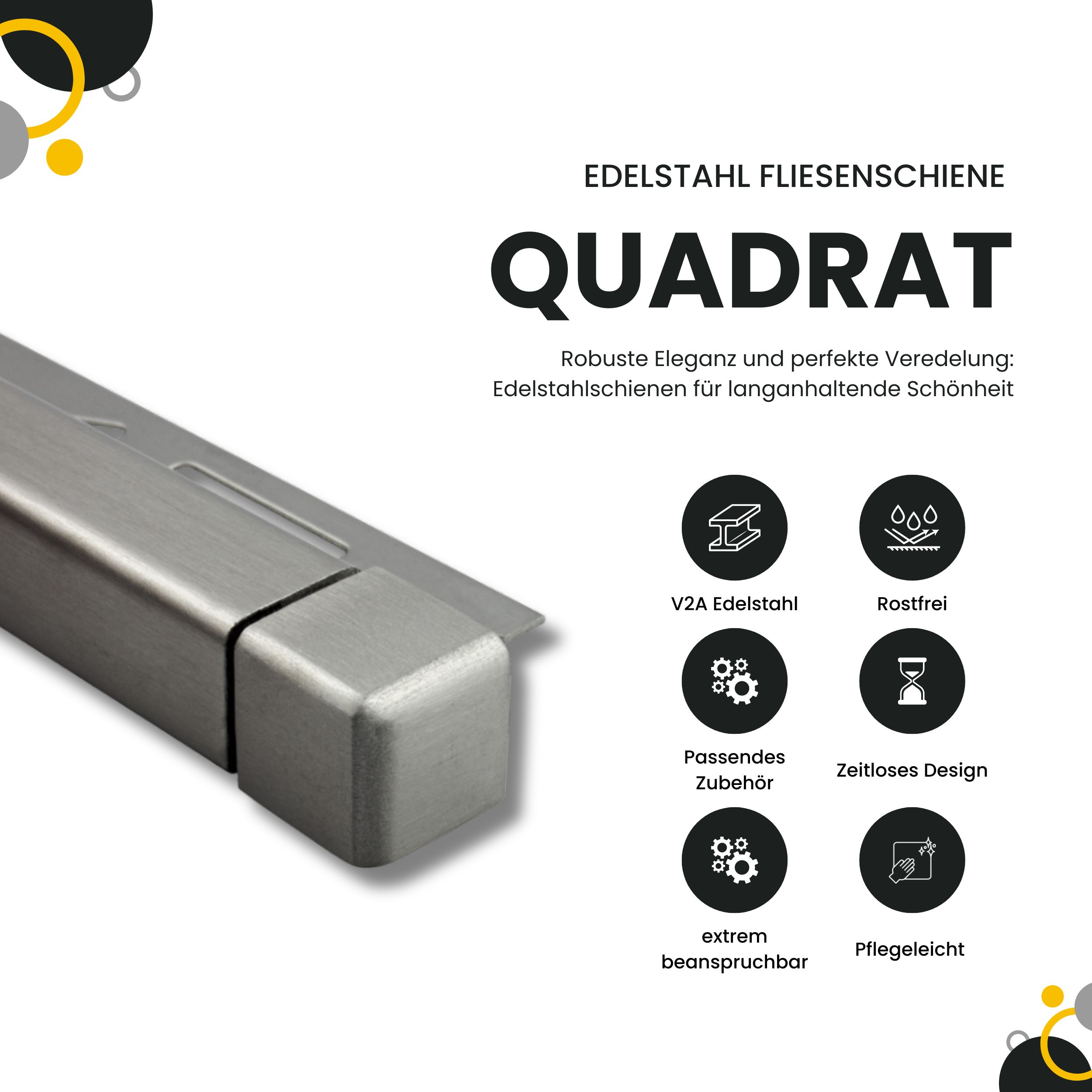 Quadrat Ausseneck Edelstahl V2A 6mm gebürstet