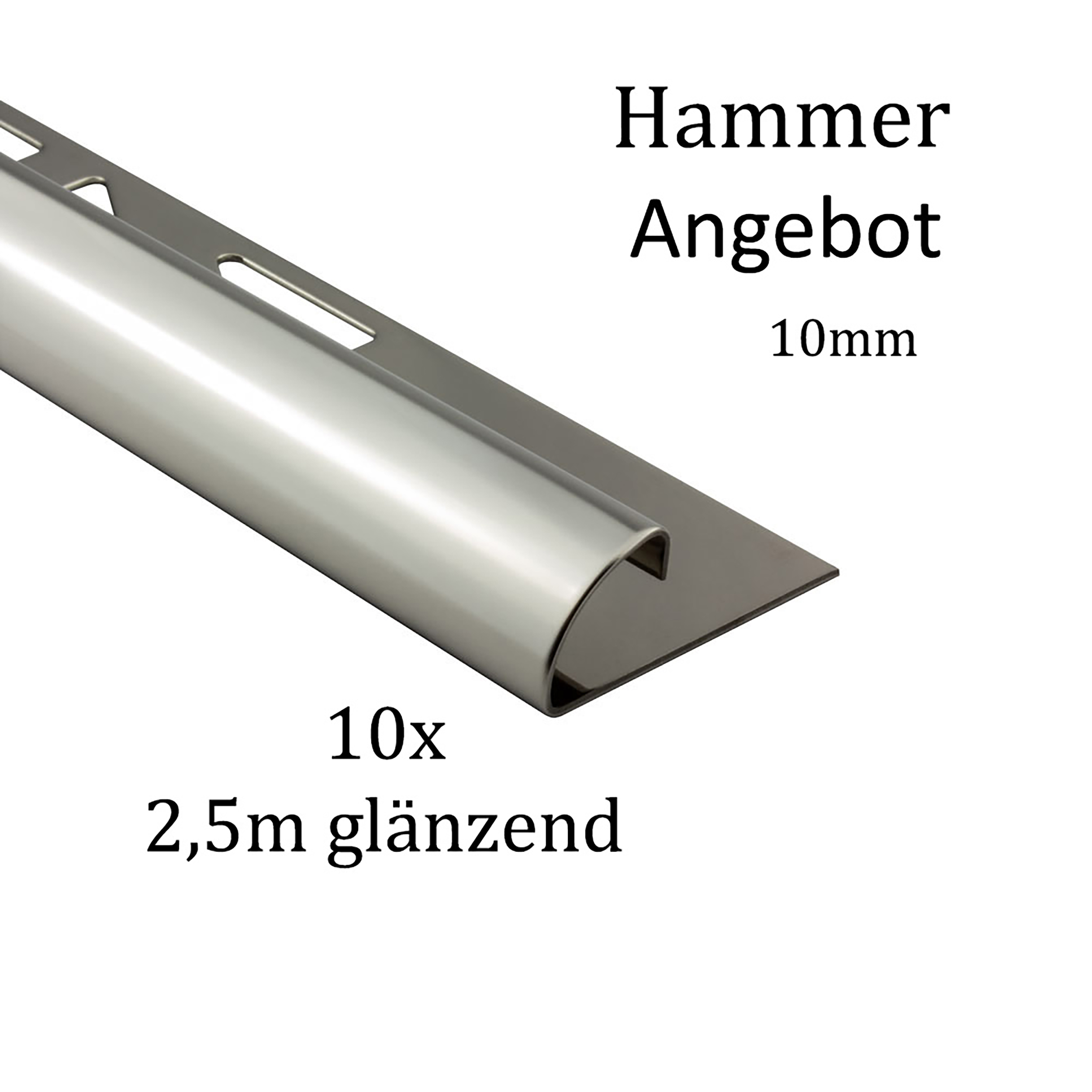 10x Viertelkreis Edelstahlschiene Fliesenschiene Fliesenprofil 25m 10mm glänzend