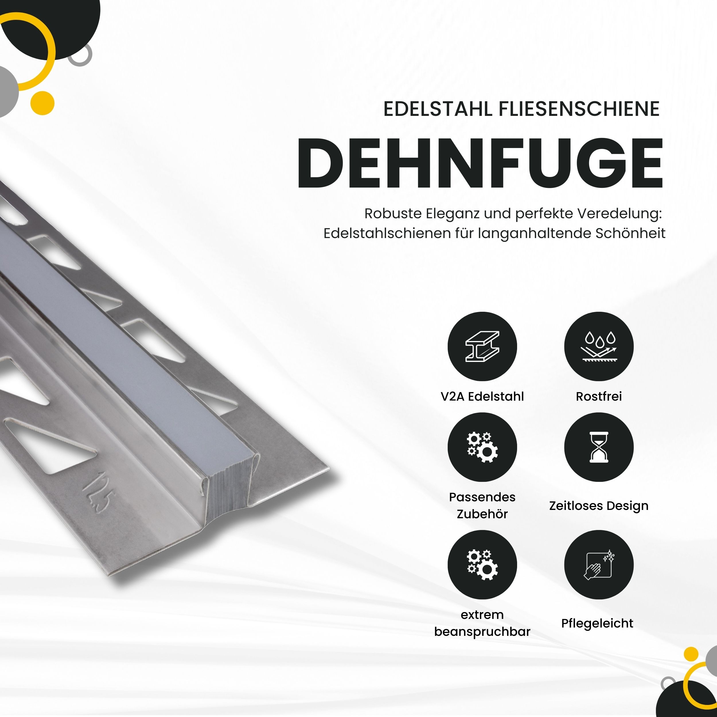 Dehnfugen Edelstahl Fliesenschiene Fliesenprofil silber matt L250cm 12mm